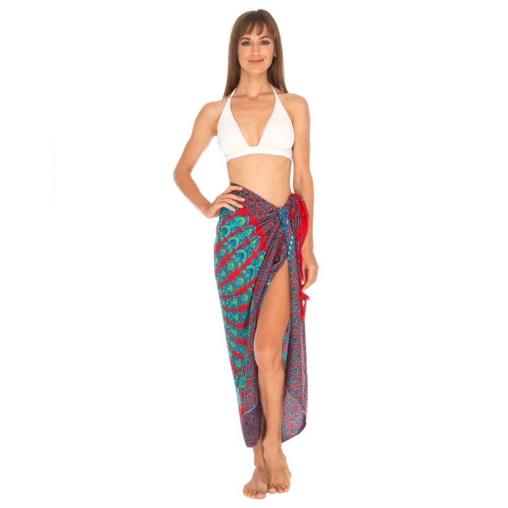 Fringed Shushi Klein Blue Mandala Rayon Scarf 36x60 | Bikini Cover Up Wrap Skirt